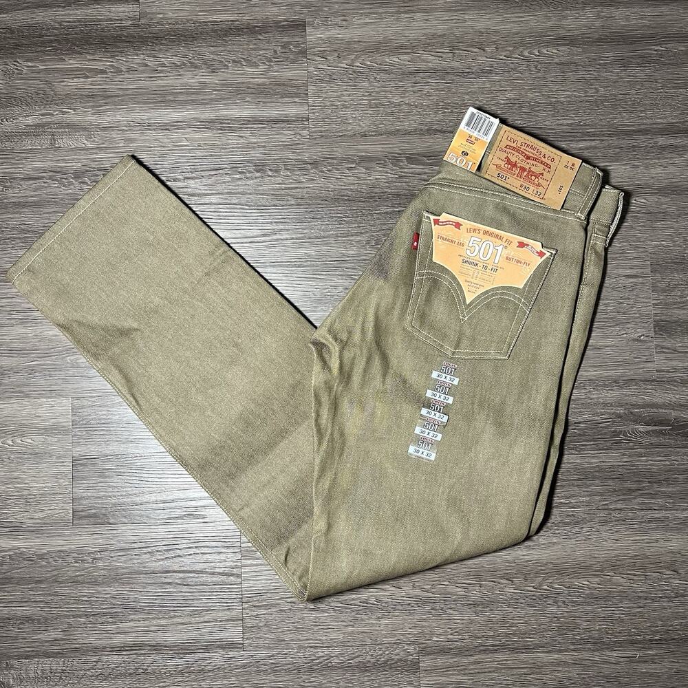 Levi's 501 Shrink-to-Fit Jeans Men's 30x32 Olive Brown Water Less Deadstock NWT